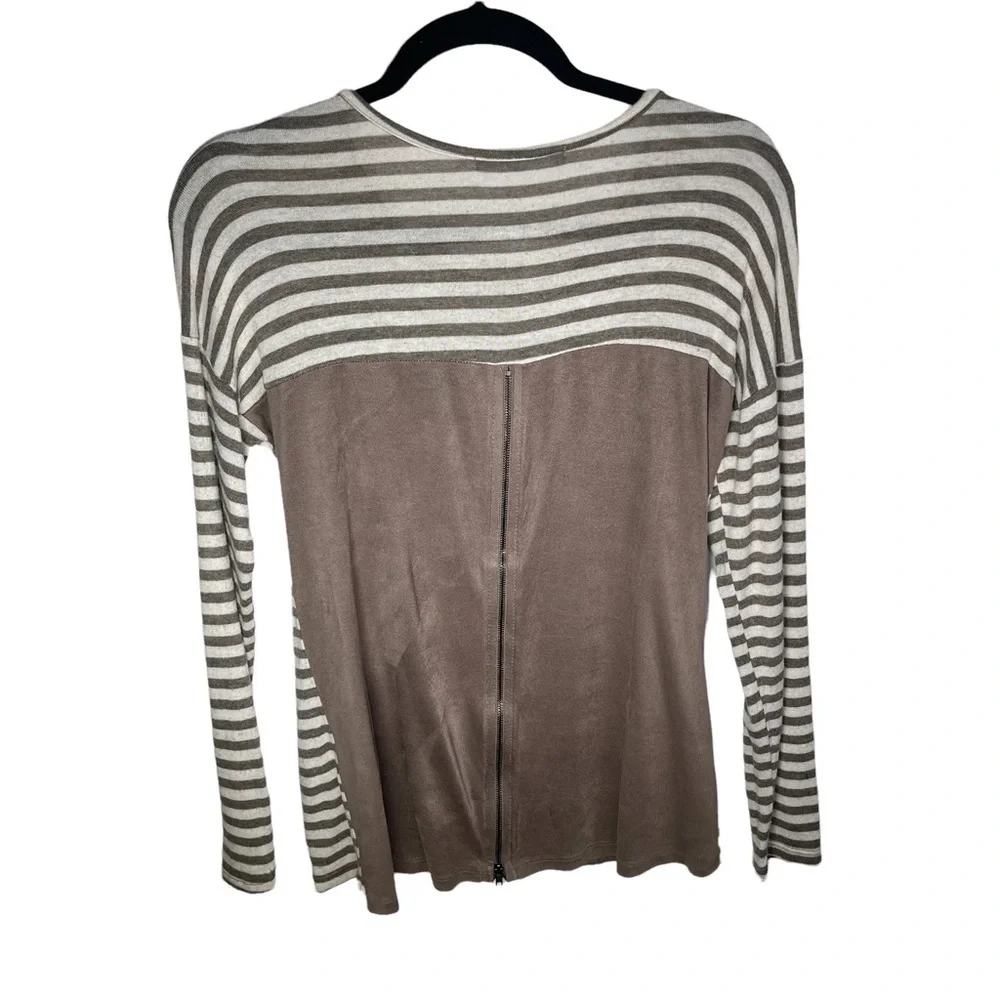 Potter’s Pot Striped Long Sleeve Shirt Suede Zip Back Small - Picture 5 of 7